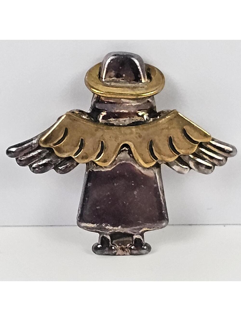 Vintage Mexican Sterling Silver & Brass Angel Halo Brooch Pin – Mixed Metal 1.5"